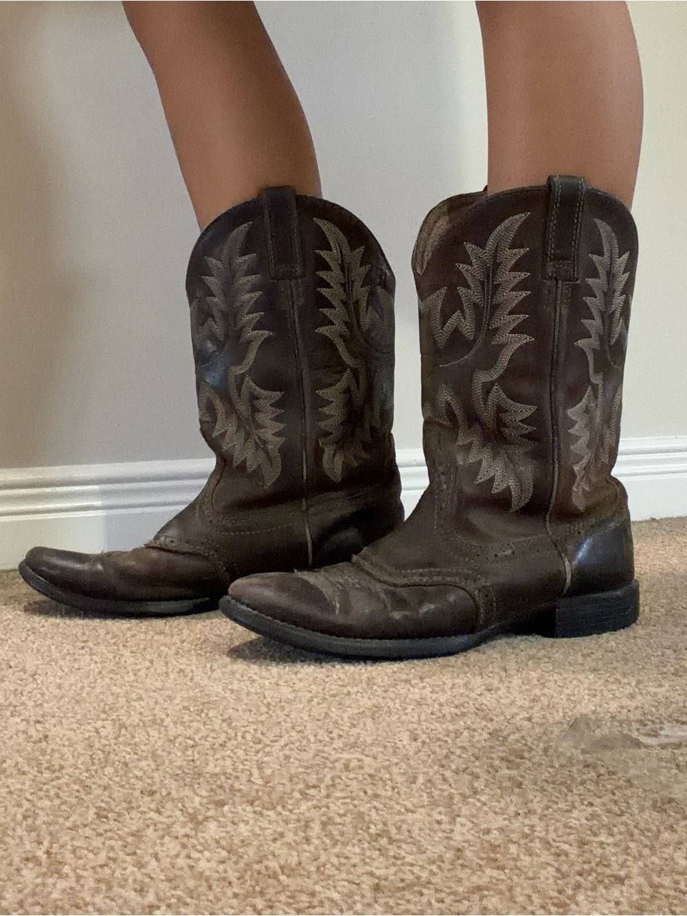 Ariat Brown Leather Women's Western Combat Boots with Embroidered Shaft